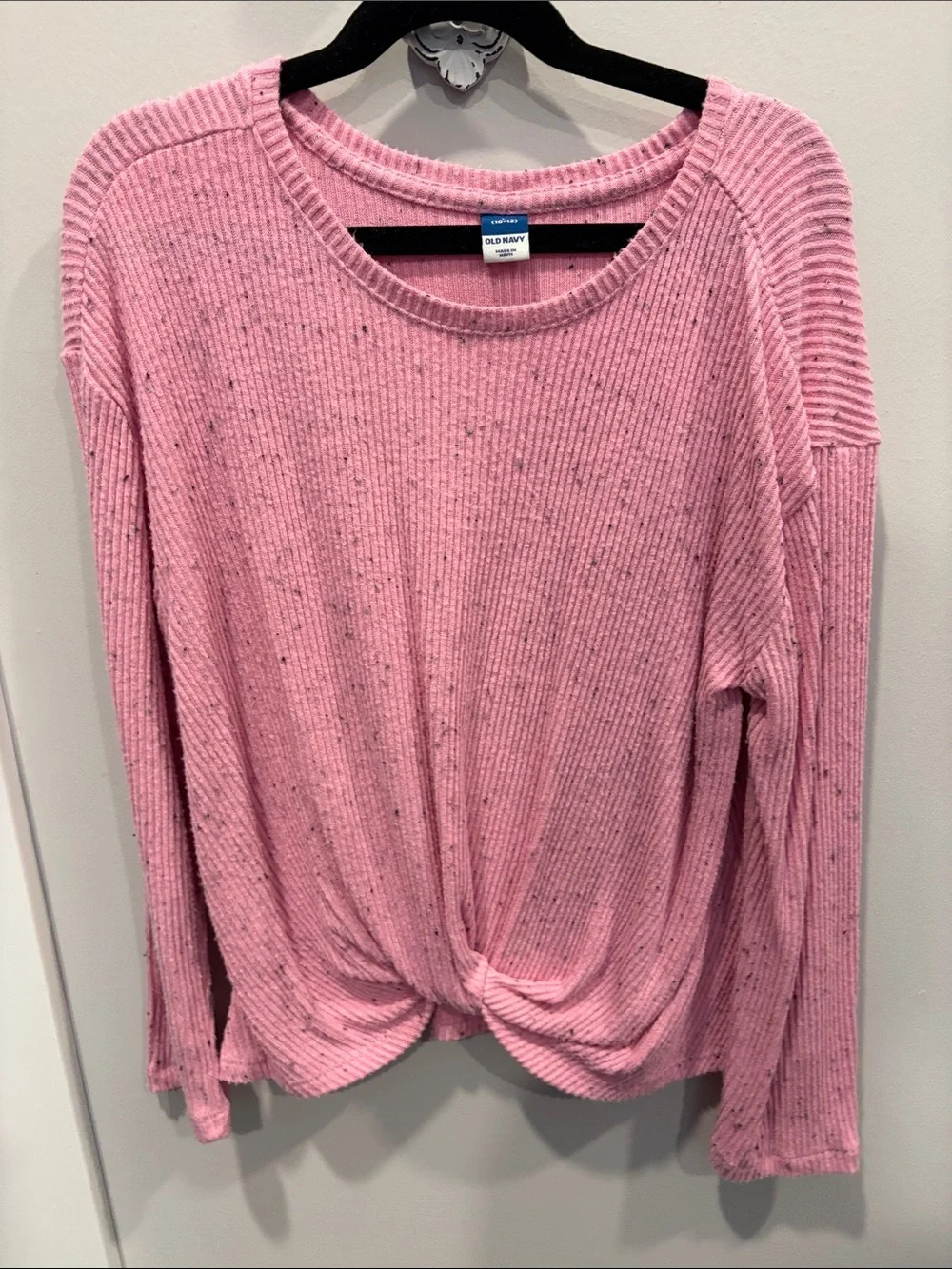 Old Navy Pink Ribbed Twist-Hem Long Sleeve Pullover
